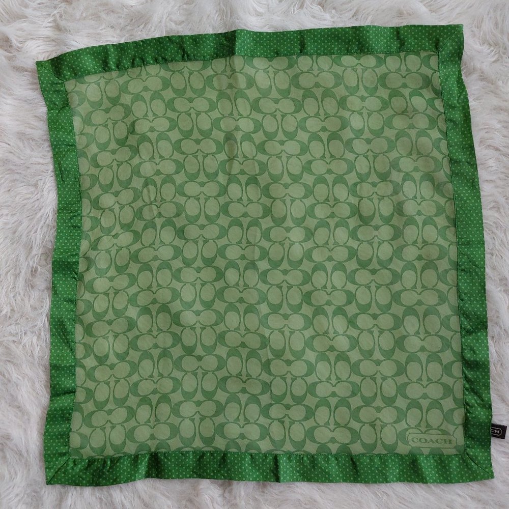 Coach Green Signature Pattern Silk Handkerchief/ Neckerchief  22" x 21"